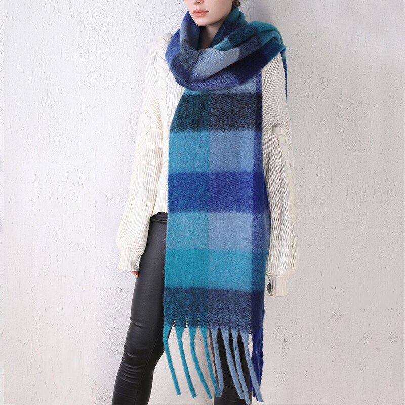 Sciarpa arcobaleno da donna sciarpa scialle scozzese multicolore in cachemire imitazione ispessita in autunno e inverno per fissare al caldo in inverno