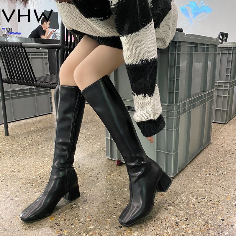 Dames kniehoge laarzen herfst winter schoenen witte hoge laarzen dames hak zwarte bruine knielaarzen