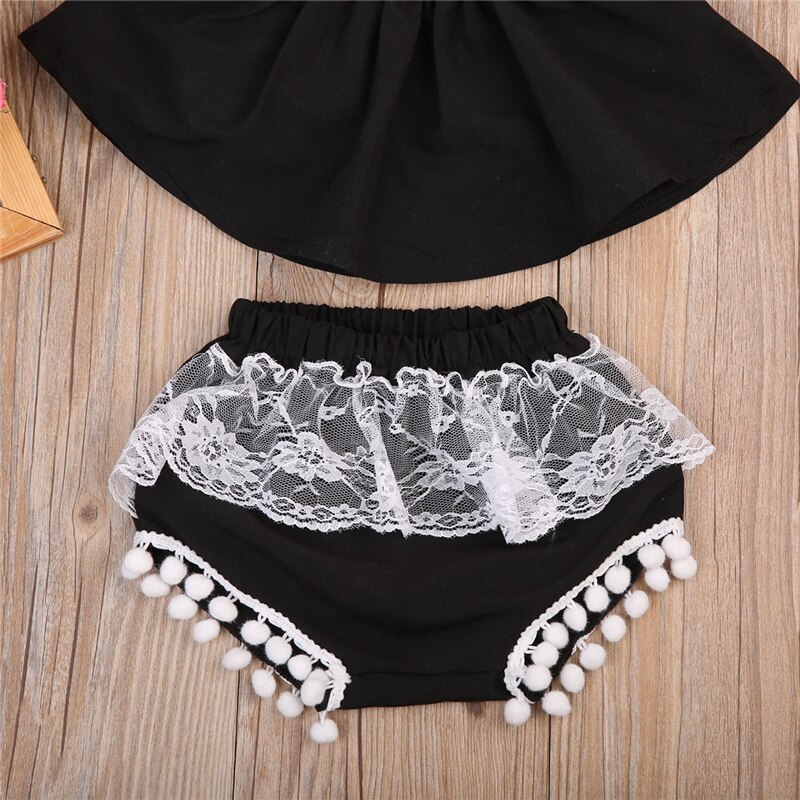 3 stuks baby meisjes ruches off shoulder top tank + kwastjes shorts + hoofdband outfit zonnepak zomerkleding set