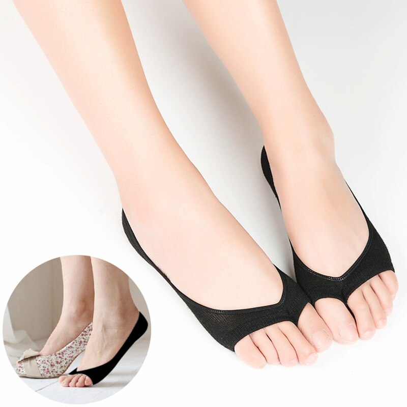 Calcetines invisibles de algodón antideslizantes para mujer, medias tobilleras de Color sólido, para verano, , CC8945