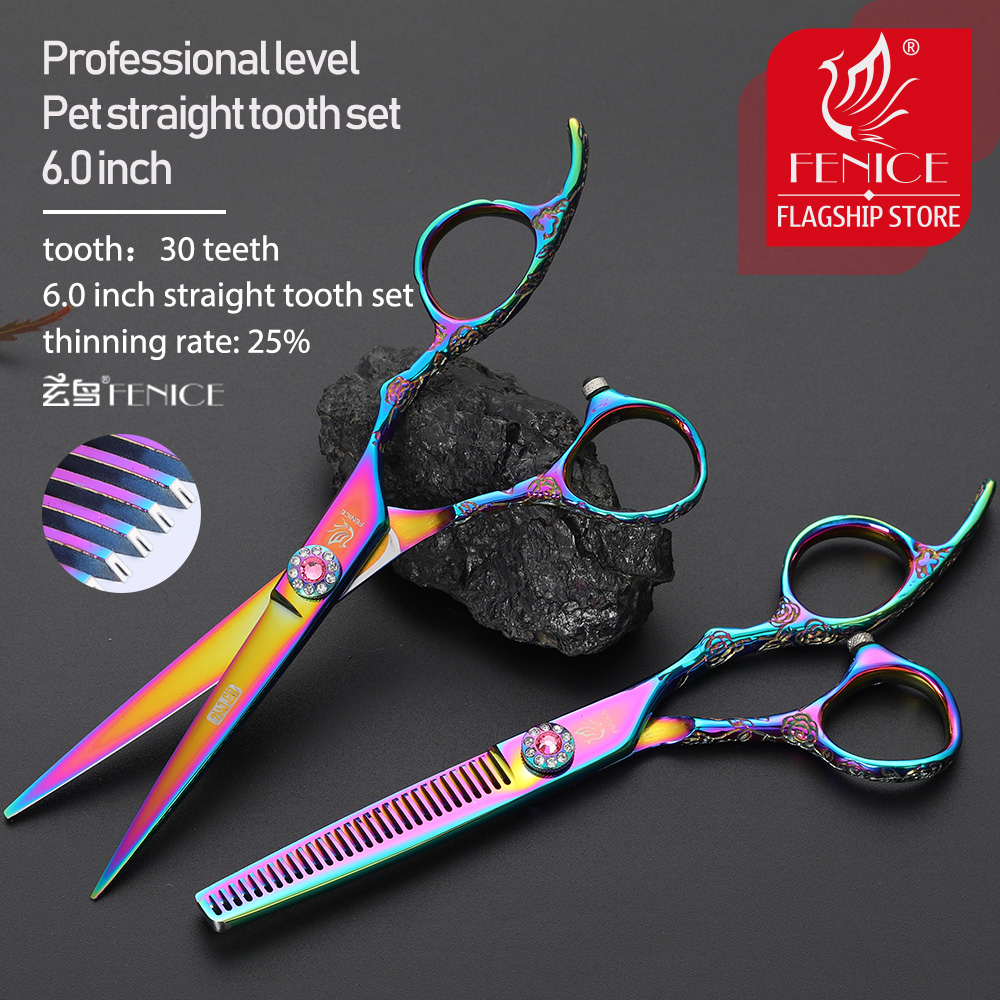 Fenice 6 inch Purple Pet Dog Grooming Scissors Set Cutting&amp;Thinning Shears Set Animal Haircut Scissors Kit