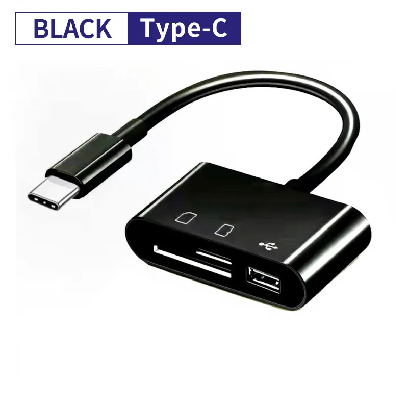 Type-C Adapter TF CF SD-geheugenkaartlezer OTG-schrijver Compact Flash USB-C voor IPad Pro Huawei voor Macbook USB Type C-kaartlezer: Black
