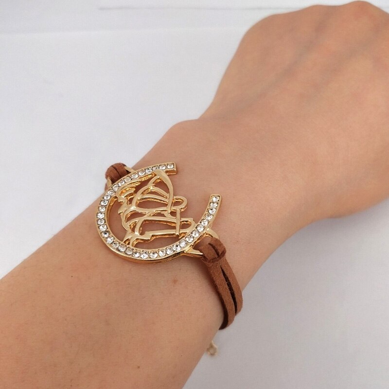 Hzew zwei horse kopf Hufeisen u form armbänder zwei farben armband: Hellgelb Gold Farbe