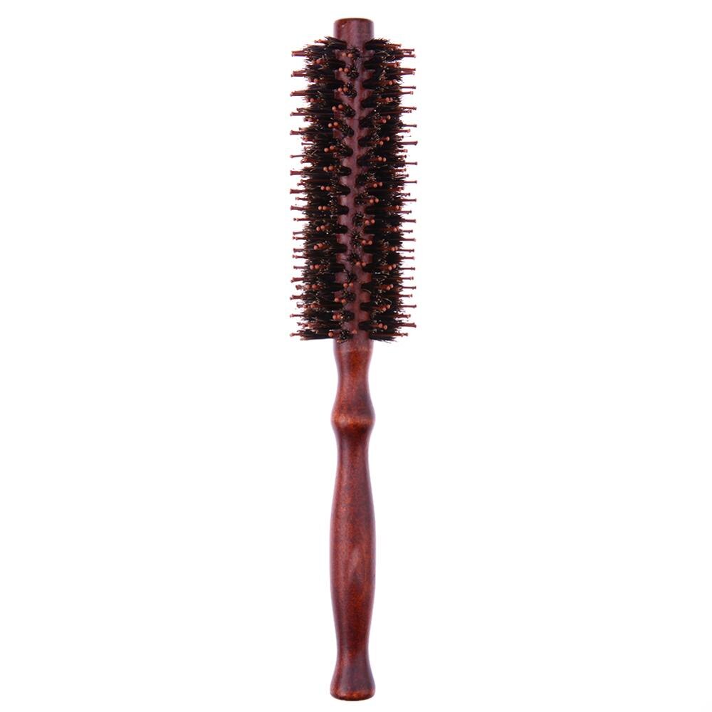 Rodillo peine cepillo de pelo redondo herramienta con mango de madera Cerda Natural cepillo para pelo rizado peine esponjoso peluquería peluquero: b