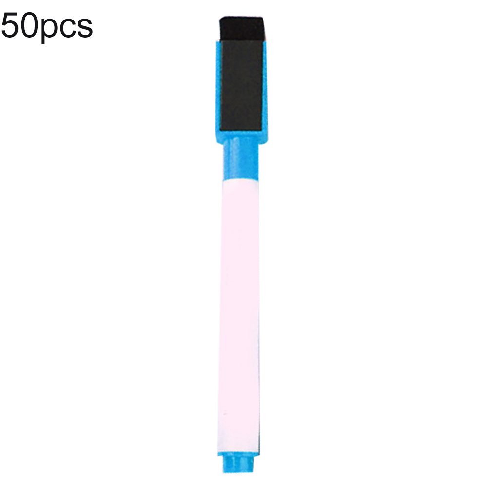50Pcs/lot Magnetic Whiteboard Pen Erasable Dry White Board Markers Magnet Built In Eraser Office School Supplies: Light Blue