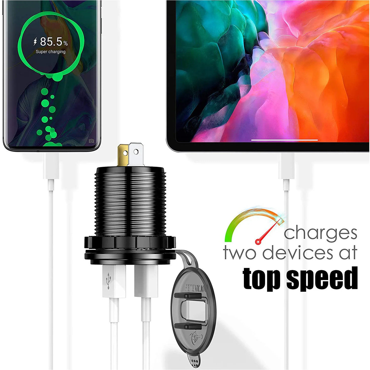 12V/24V 36W QC3.0 Metal Car Lighter Socket Plug LED Display Switch Waterproof USB Charger socket For Phone Tablet