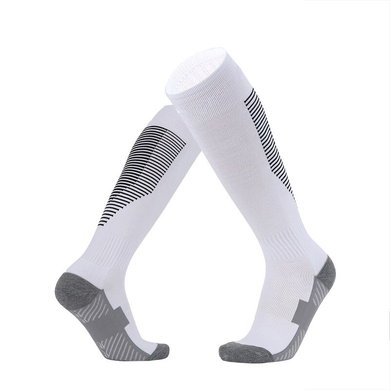 Cotton Football Socks Over the Knee Children High Tube Thickened Soles Non-slip Adult Men&#39;s tTraining Soccerl Socks: White black edge / Children Size