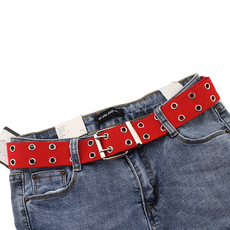 Harajuku Wide Canvas Web Double Grommet Hole Buckle Belt Female Male Waist Strap Belts for Women Men Jeans
