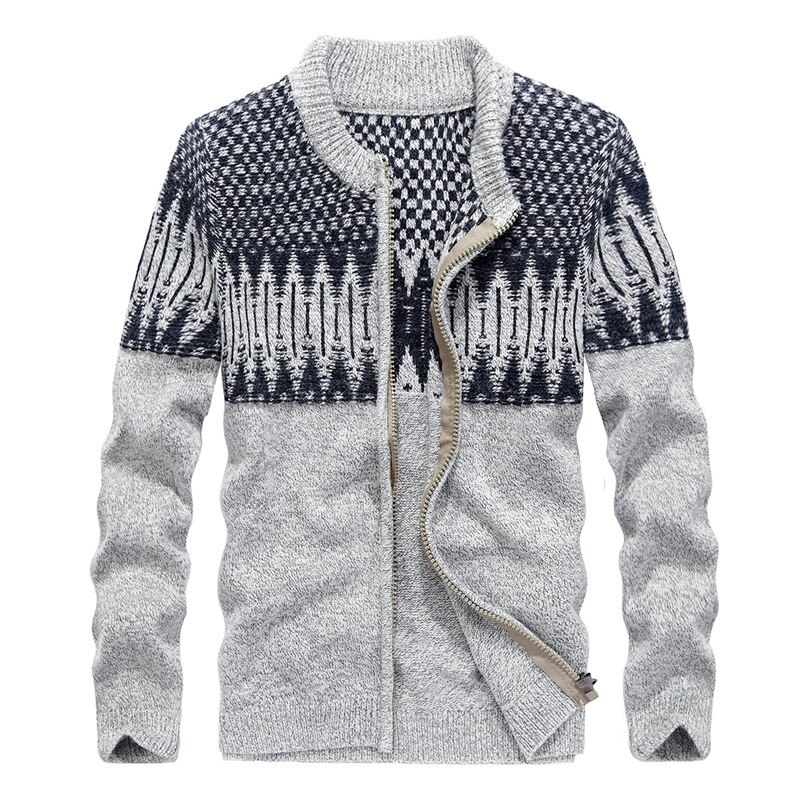 Uldtrøje herre afslappet lynlås sweatercoat efterår vinter cardigan herre strik grå striktrøje stor størrelse 3xl: Grå / L
