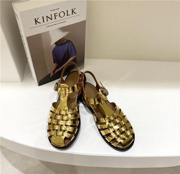 Damesko sandaler sommer kvinde dame hæle sko åndbart jakkesæt kvindelig beige luksus dame flad guld lav: 3 / 38