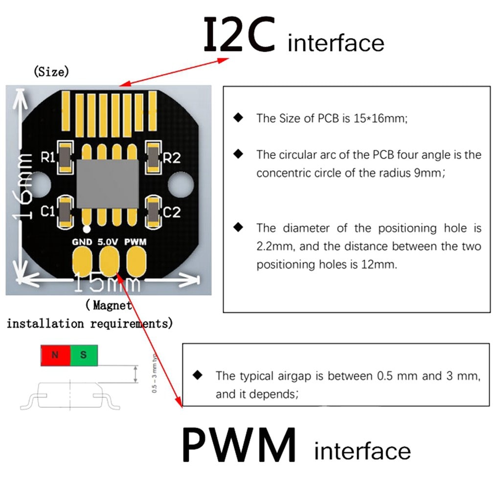 AS5600 Absolute Waarde Encoder Pwm/I2C Poort 12Bit Voor Borstelloze Gimbal Motor Incrementele Rotativo Met Magnetische Ring