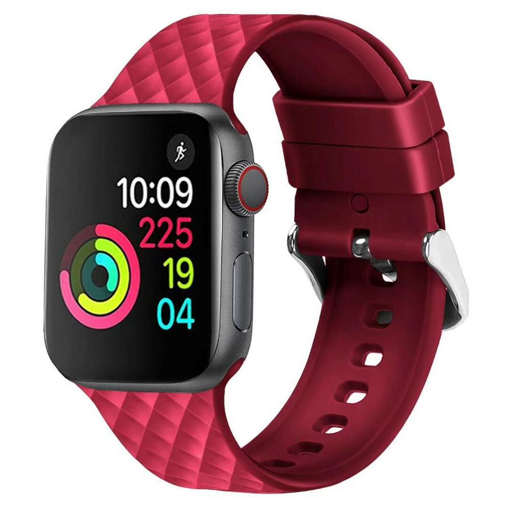 Bracelet en Silicone pour Apple watch 6 se, 38mm 42mm iwatch 40mm 44mm, bracelet de ceinture à motif rhombique, iwatch série 6 5 4 3 2 1: red / 38mm or 40mm