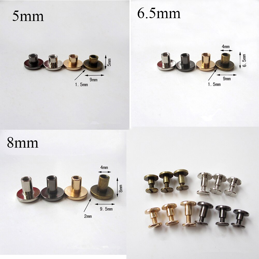 10Pcs 5/6.5/8Mm Diy Band Klinknagels Schroef Leather Craft Solid Nail Bolt Boekhouding Ronde Kop Schroeven Bagage Craft Messing nail