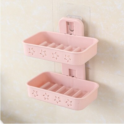 Soap Dishes Bathroom Shower Soap Box Soap Holder Double layer Soap Holder Plate Tray Bathroom rack: pink-NY0345