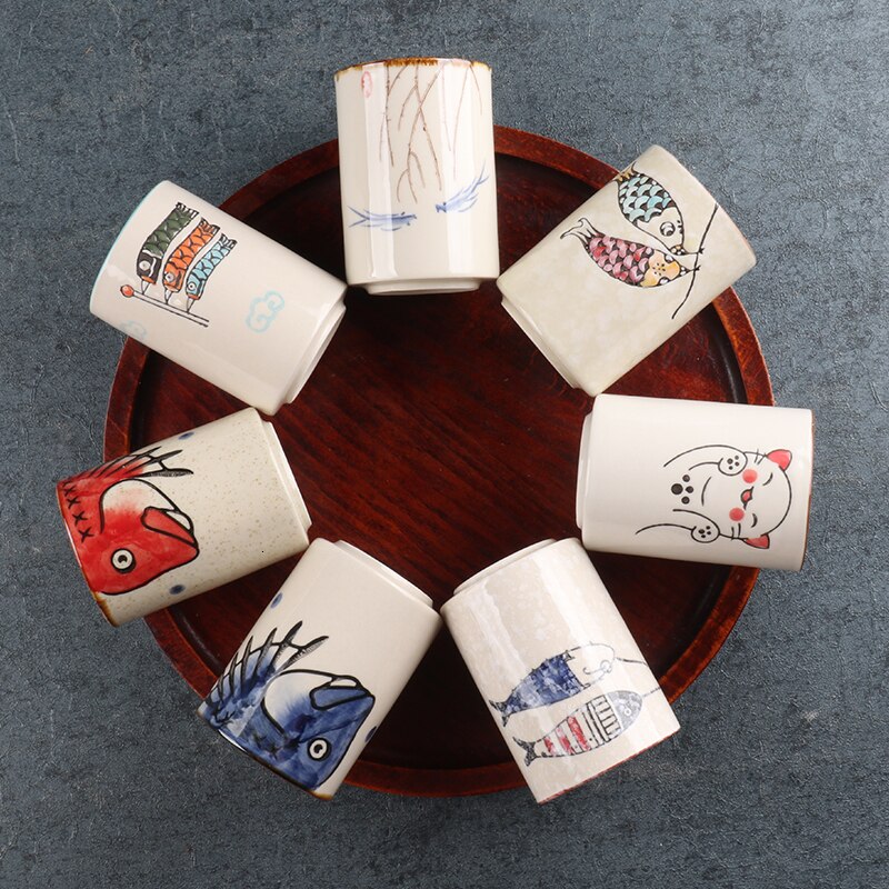 Taza de agua pintada a mano japonesa, copa de sopa de cuerpo recto, golondrina, taza de té de cebada para restaurante, vaso práctico, taza de té de cerámica
