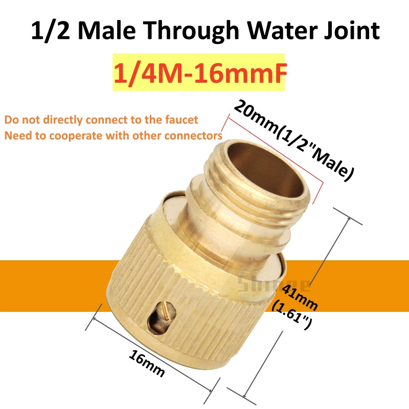 1 Uds. Conector rápido de rosca 1/2, adaptador de riego de jardín de latón, manguera de cobre para riego por goteo, accesorios de conector rápido para manguera de 16mm: Azul