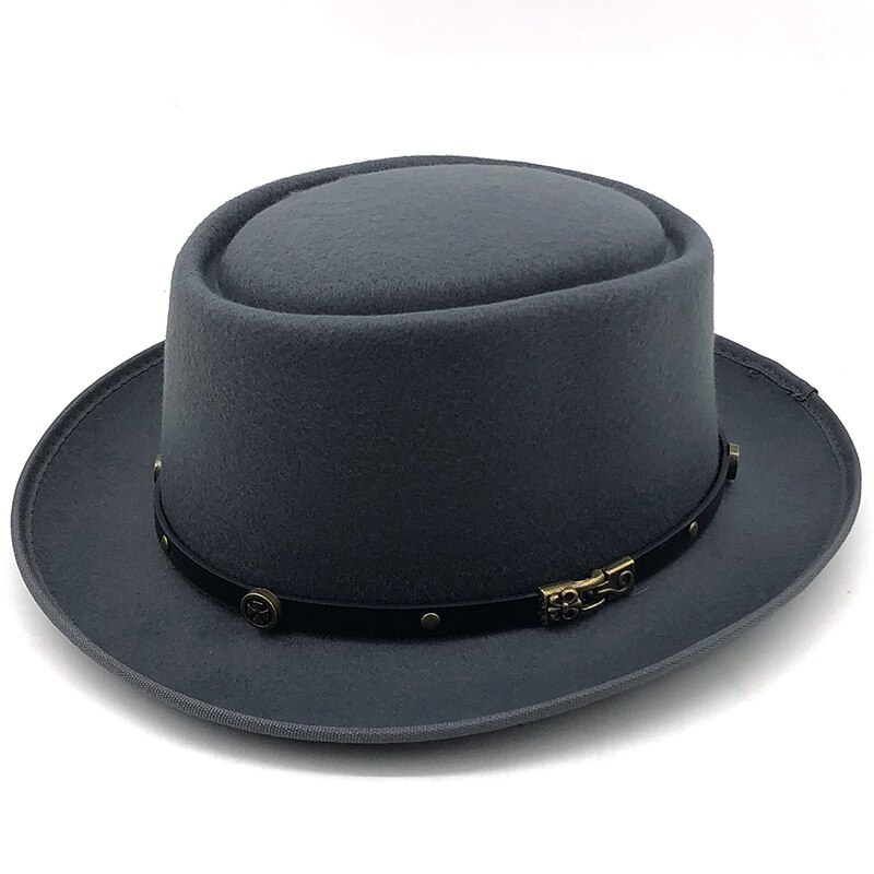 Einfache Wolle Männer Schweinefleisch Kuchen Hütte Für Vati Schwarz Fedora Hütte Für Gentleman Flache Bowler Porkpie oben Jazz Hütte: grau