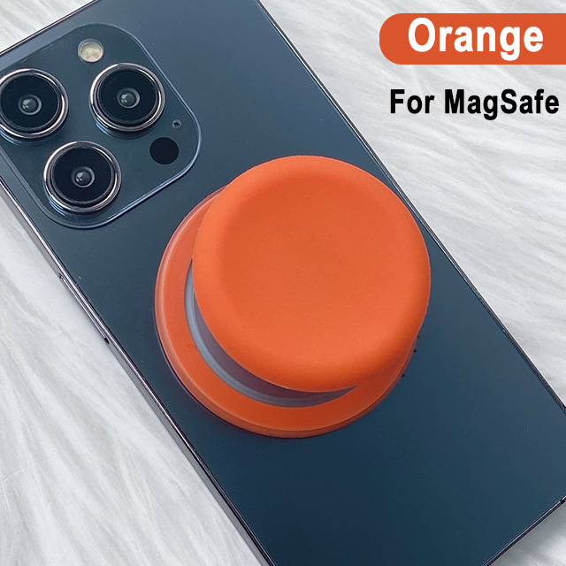 Grippopso Magnetic Cell Phone Holder Griptok Socket 360° With Silicone Cover For Magsafe Grip Finger Ring Holder Stand: Orange