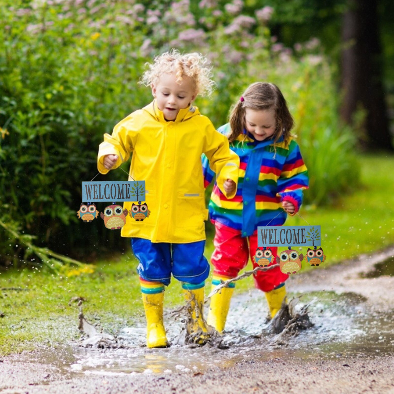 40# Welcome Sign Wood Owl Cute Spring Door Sign Wedding Door Sign Welcome Wall Sign Garden Owl Ornament Garden Gardening