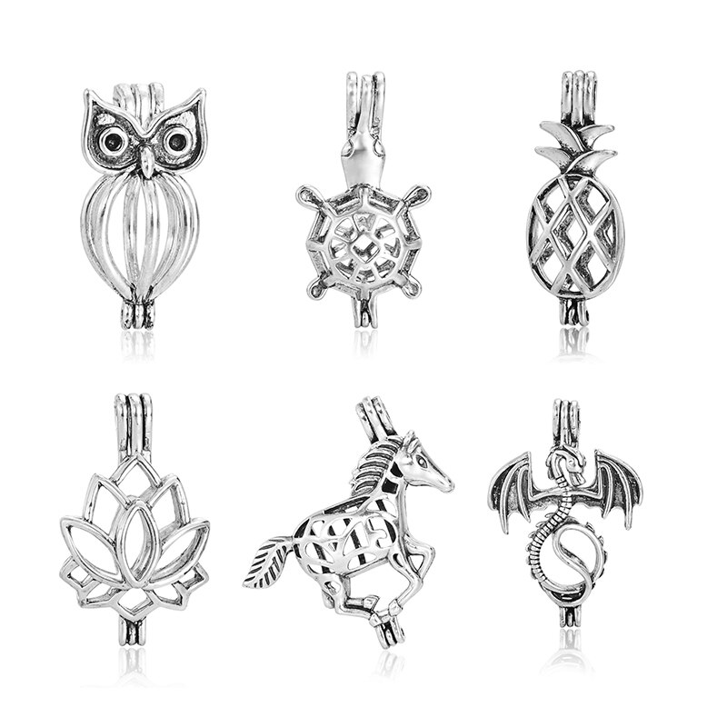 6 Stks/set Antiek Zilver Kleur Dragon Vervoer Olifant Hart Pearl Bead Cage Essentiële Olie Diffuser Medaillon Hanger Voor Sieraden: A