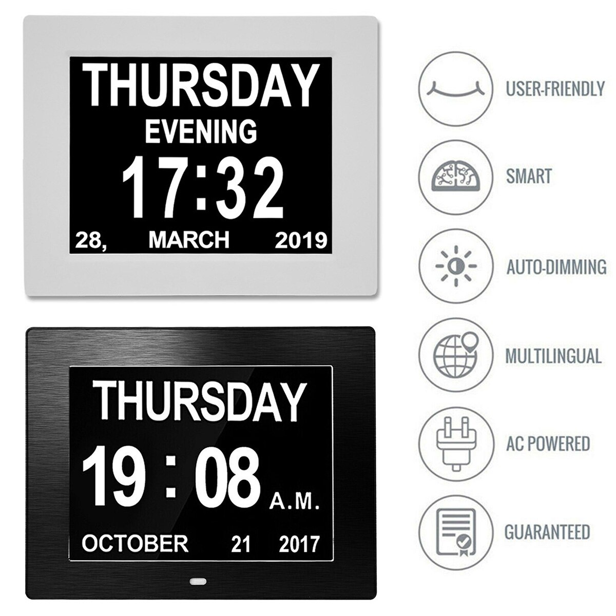 8Inch Large Screen Digital Alarm Clock Auto Brightness Adjustment Calendar Electronic Clock Machine Big Font Old Man Alarm Clock