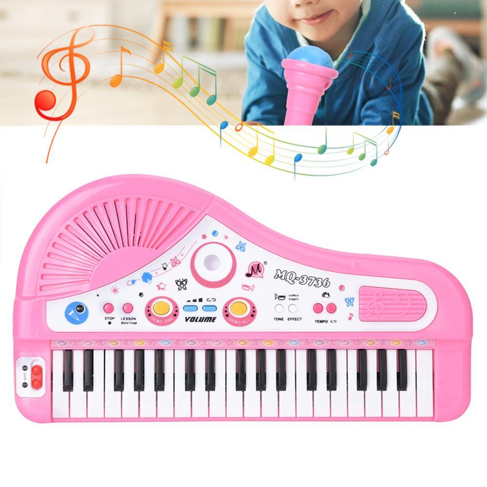 Leuke Roze 37-Key Toetsenbord Met Microfoon Musical Digitale Elektronische Oplaadbare Baby Piano Muziek Leren Educatief Kinderen Speelgoed