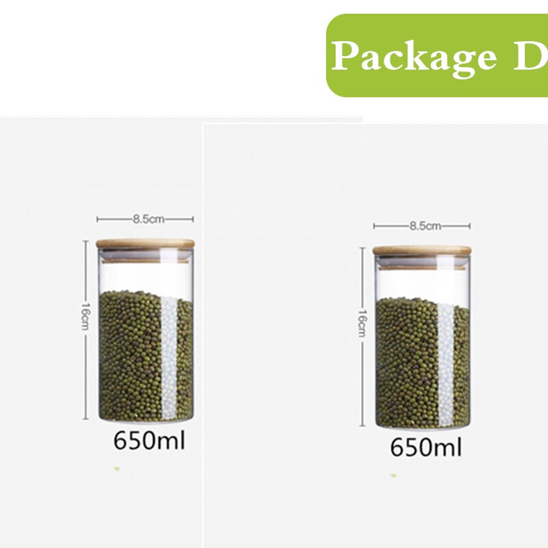 Glasburkar med bambulock mini kaffe socker te burk spannmålsdispenser flaska glasburkar förseglad förvaringstank: 16 x 8.5cm 650 ml x 2