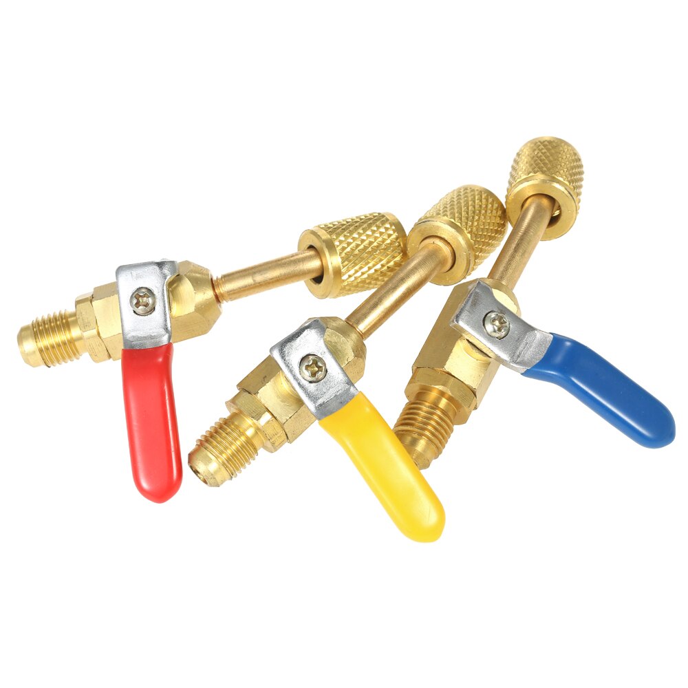 3pc R410A Refrigerant Valve AC Charging Hoses Brass Straight Ball Valves for Refrigeration Manifold Gauges