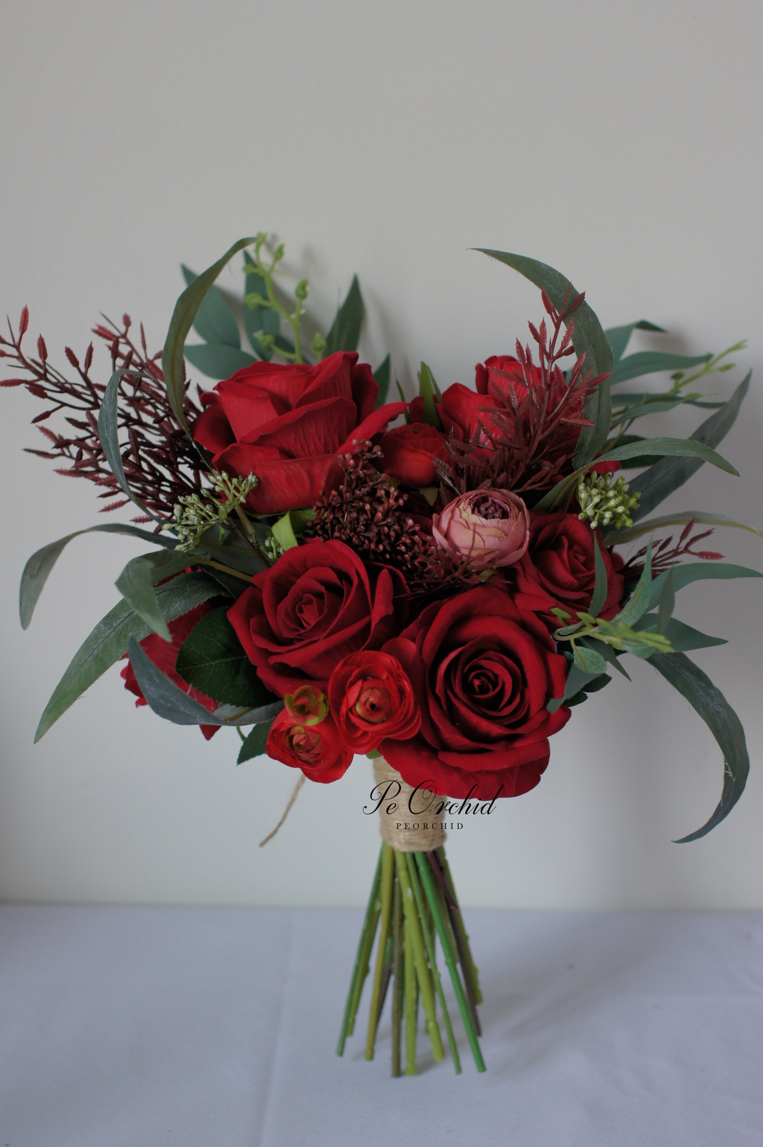 Peorchid vintage røde roser brudebuket kunstige brudepiger buketter bryllup brude hånd holde blomster букеты цветов
