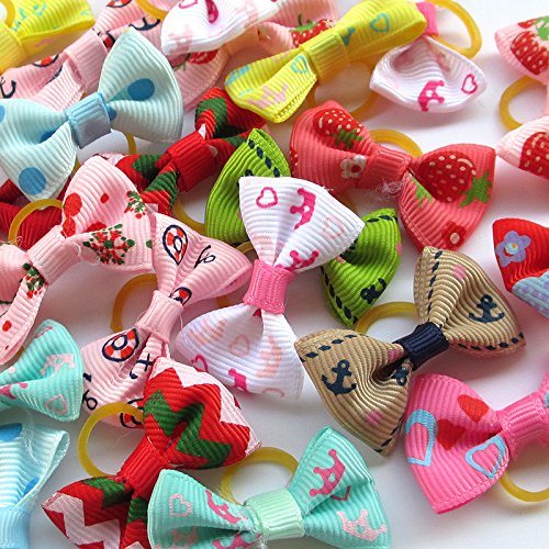 Fita fofa de cachorro médio e peças, 5/peças laços de cabelo de cão pequeno, cores aleatórias, acessórios de cabelo de animal de estimação, pentagrama, padrão de flor, laços de cachorro