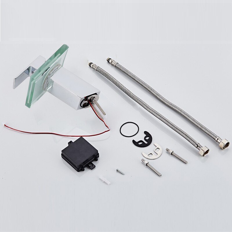 LED Basin Faucet Brass Waterfall Temperature Colors Change Bathroom Mixer Tap Deck Mounted Wash Sink Glass Taps