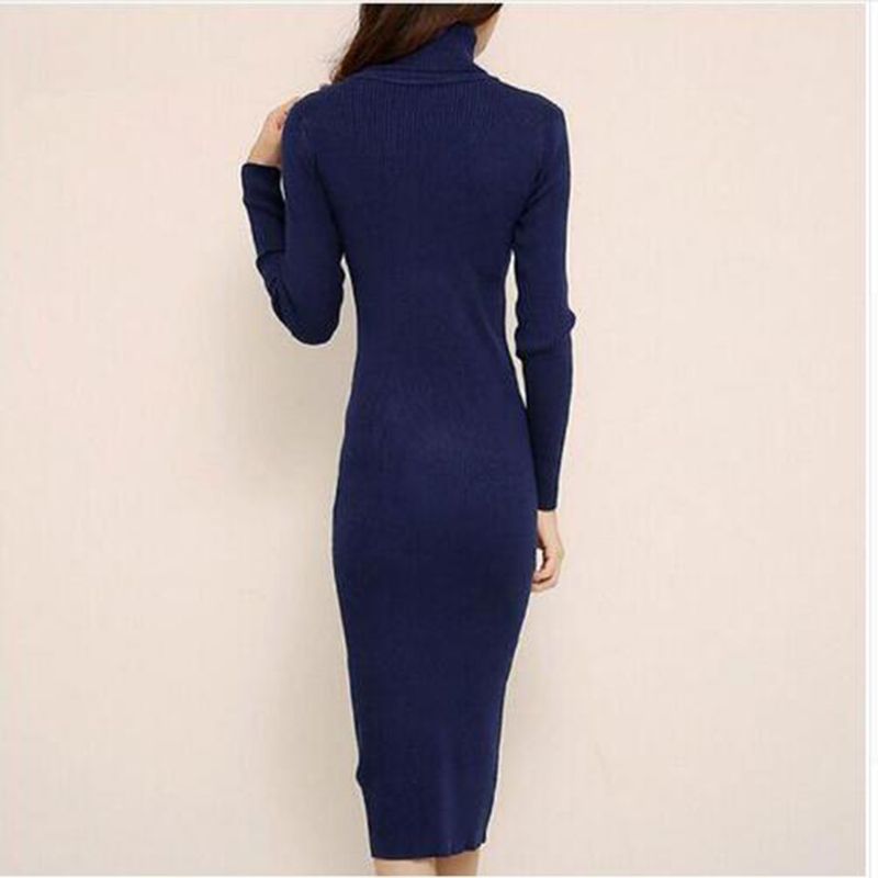 Vestidos zur Seite fahren Kleid Frauen Gestrickte Winter Langarm Kleid Femme Rollkragen Schwarz Kleid warm Herbst Frauen Kleidung AC700