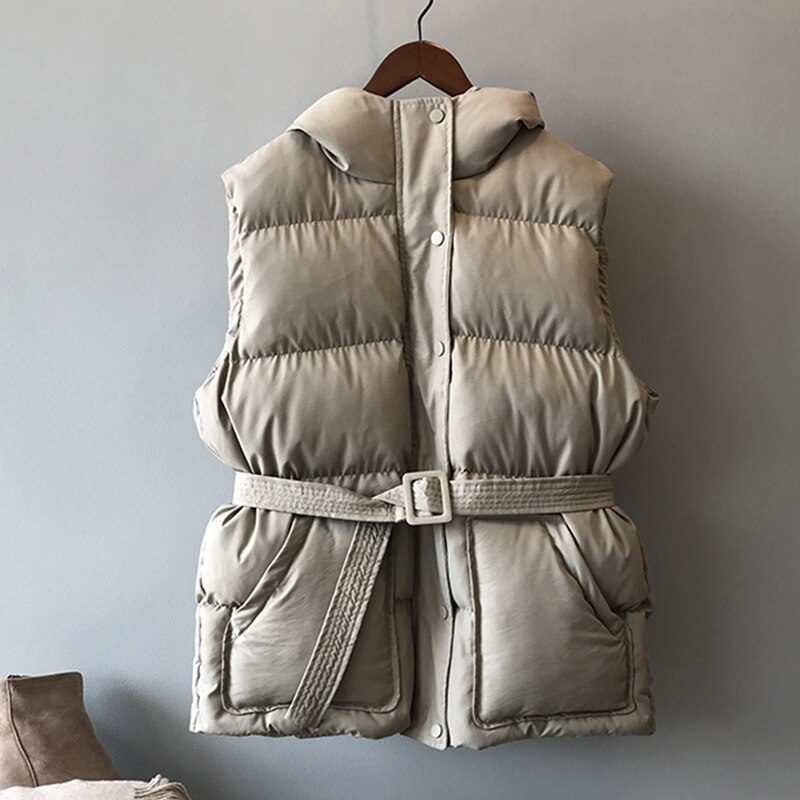 AZYT Winter Mit Kapuze Ärmellose Jacke Frauen Winddicht Warme Unten Baumwolle Frauen Weste Mantel lässig Verdicken Weste Mit Gürtel