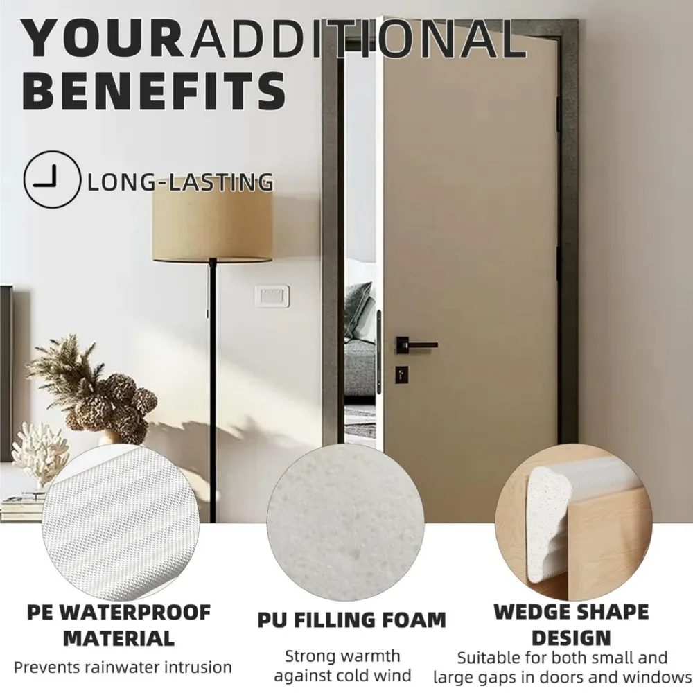 3M Window Door Weather Seal Strip–Adhesive Acoustic Foam Wedge Windproof&Soundproof Gap Filler for Doors Windows Insulation