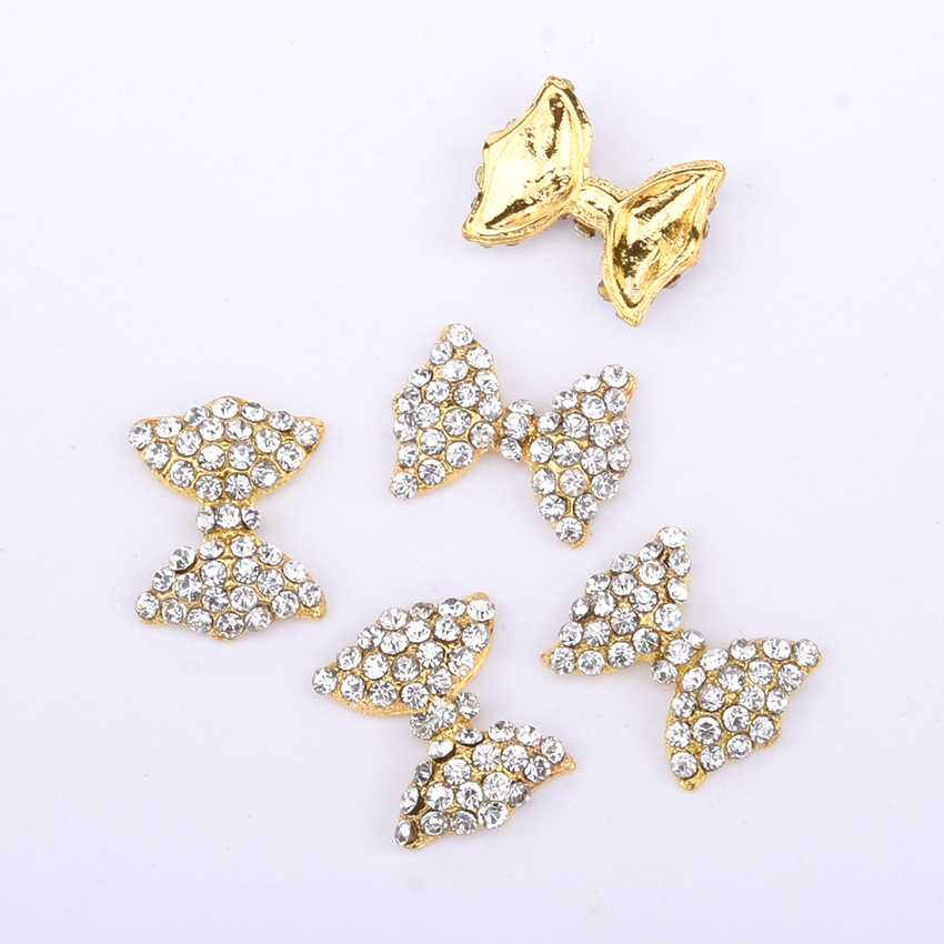 10 pièces Strass 3d ongle noeud papillon cristal ab perle nail art décoration métal bijoux à breloques pour ongles Y153 ~ 160
