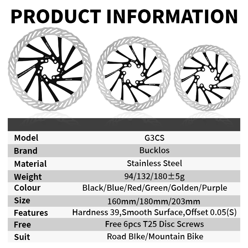 BUCKLOS G3CS Rotor 160MM 180MM 203MM Bicycle Disc Brake Rotor Bike Hydraulic Brakes Rotor High Strength Road MTB Rotors 160