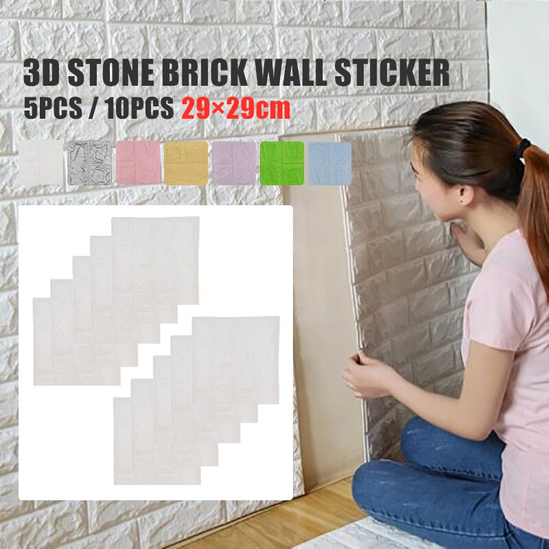 5/10PCS 3D Wallpaper Stone Brick Wall Sticker Waterproof DIY Self Adhensive Wall Papers for Home Decor