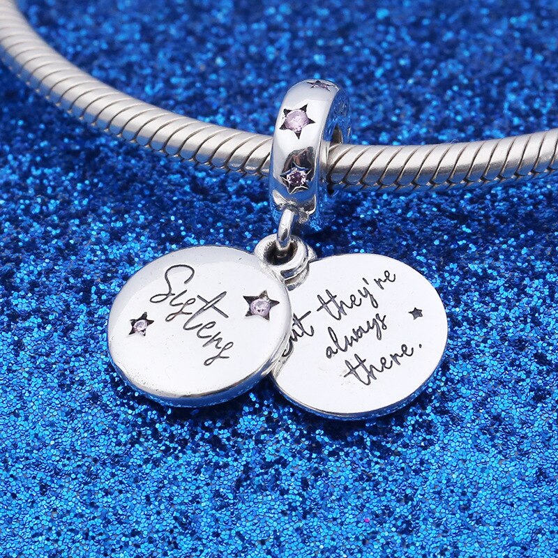 Echtes 925 Sterling Silber Perle Für Immer Schwestern Baumeln Charme passen Original Frauen Pfanne Halskette & Armbinde DIY Schmuck