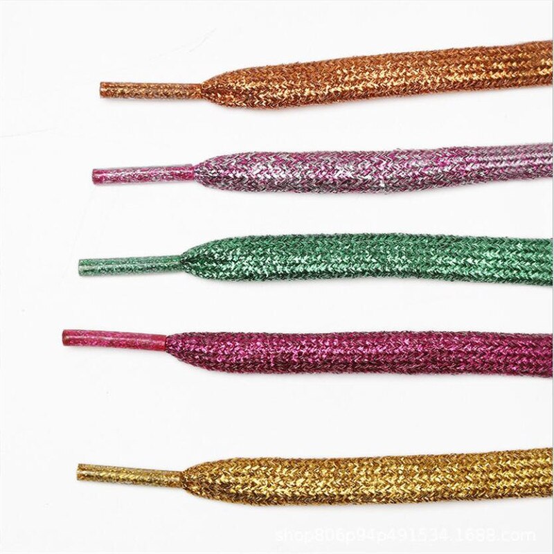 1 Pair Shiny Gold Silver Thread Shoelaces Glitter Flat Shoelaces Sparkly Bootlaces Colors Shimmering 110cm Shoe Laces Colored