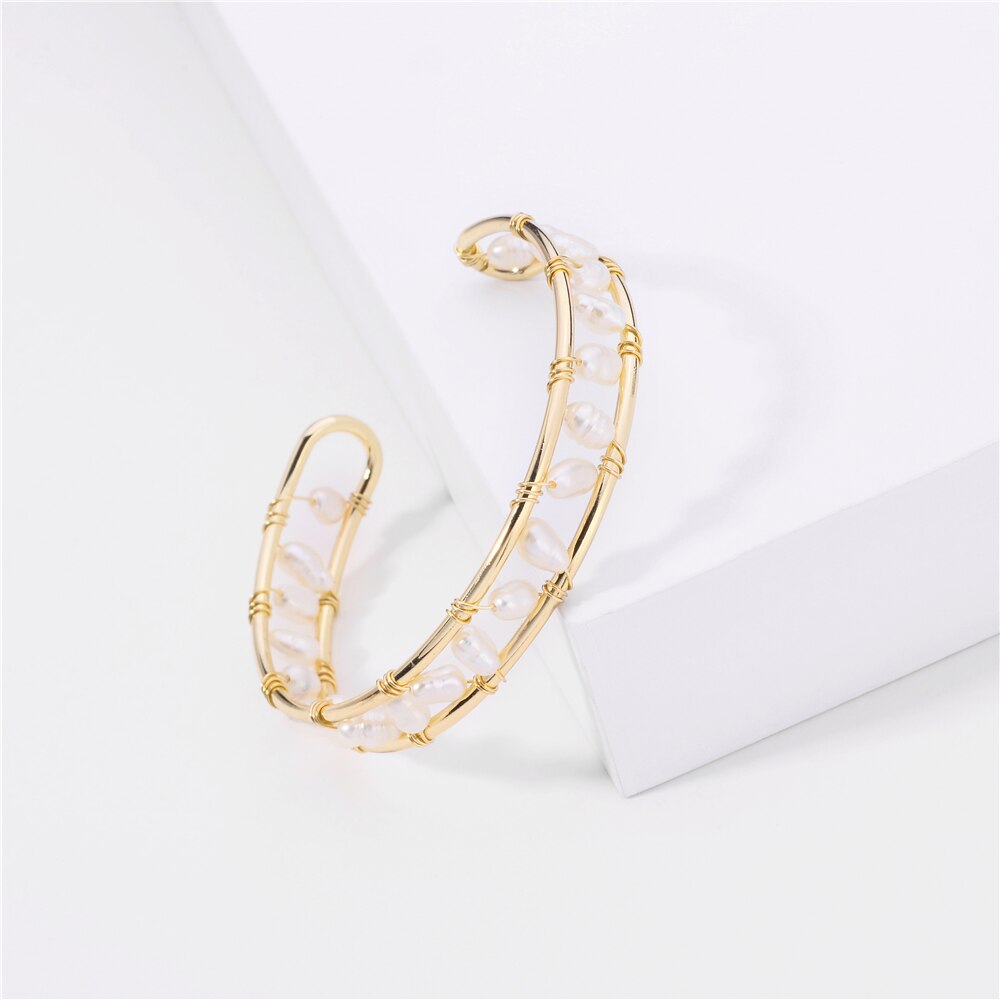 ZFYIN Fresh Water Pearl Cooper Alloy Cuff Bracelet-Chic Style Bangles Bracelets for Women