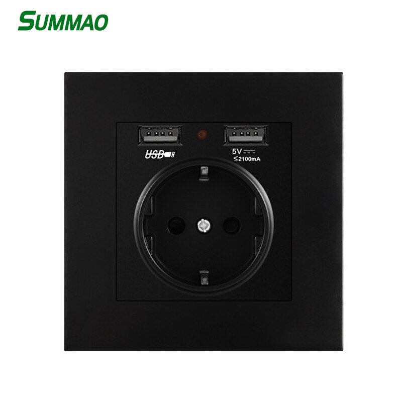 PC Panel Wall Socket BOX Electrical Outlet with USB Ports Charger Power Adapter Room Hotel 16A 250V EU Standard Sockets 86*86mm: Black