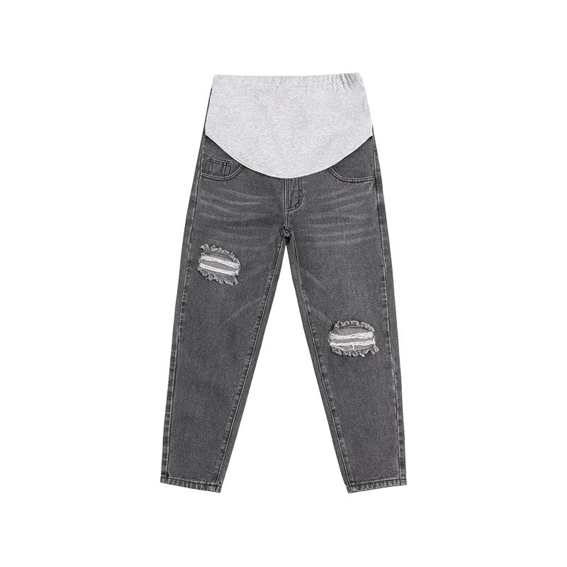 Jean de maternité en Denim avec trous, droit, taille haute, en coton, pour femmes enceintes, pantalon de grossesse ample, été