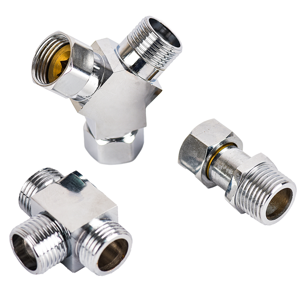 3-Way Electroplated Stainless Steel Shower Adapter 1/2inch Shower Diverter One-in-two-out Joint Water Pipe Fittings