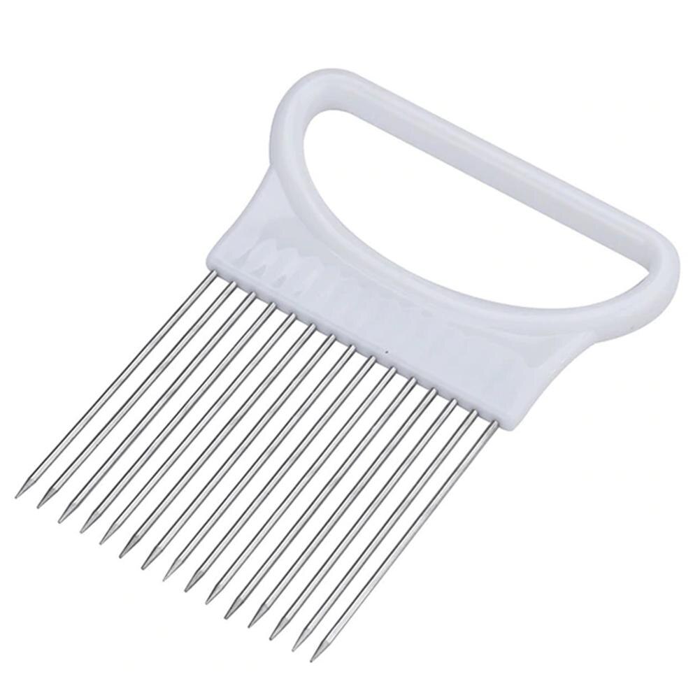 Rivare i rostfritt stål skärmaskiner köksredskap skärhjälpmedel hållare tomatlök skärare grönsaksfruktskärare 10.7*8cm: Vit