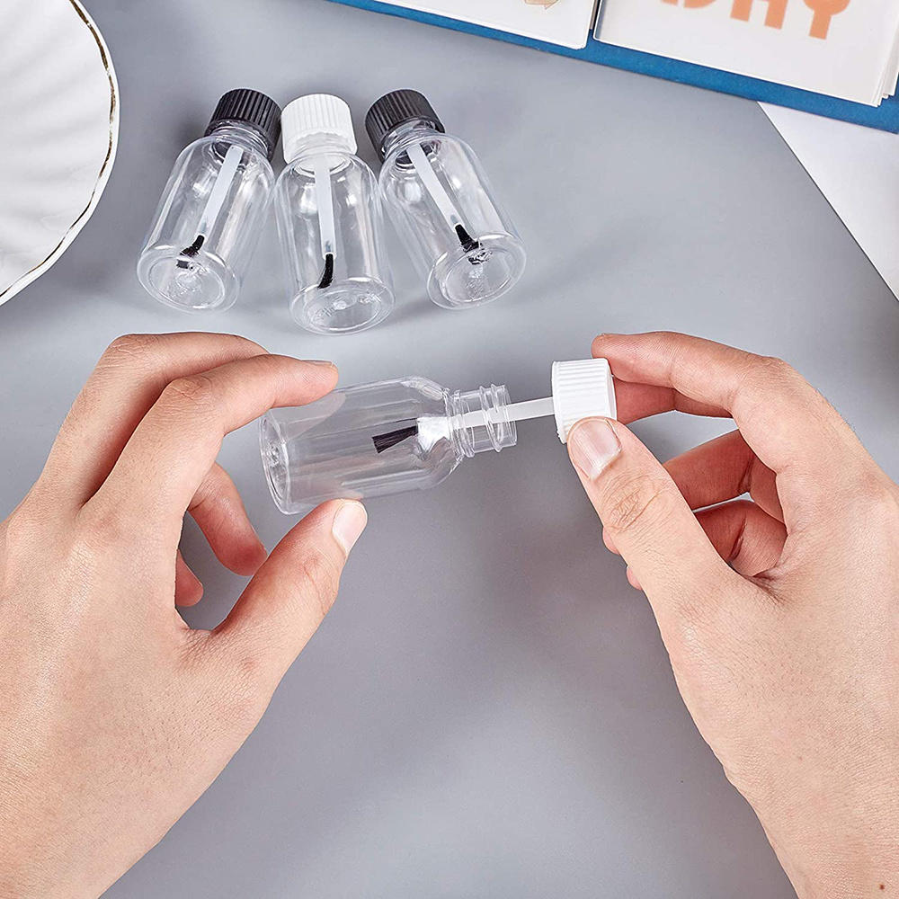Plastic Nail Polish Bottles Touch Up Refillable Jars Leakproof Storage Liquid Paints Pots With Brush Cap DIY Crafts Containers