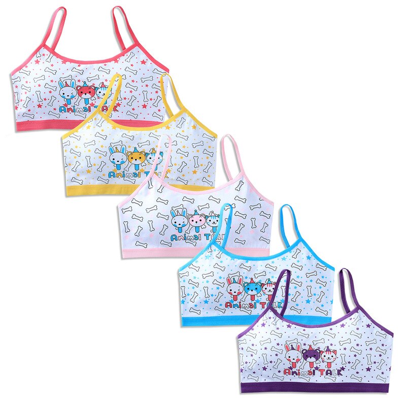 5Pcs Children Girl Bra Cotton Letters Printed Teens Underwear Summer Kids Vest for 8 12 16 Years Old Comfortable Cotton Bras
