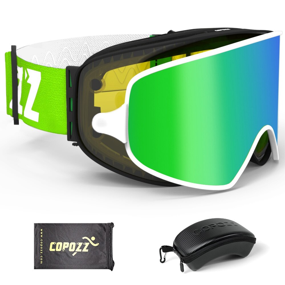 COPOZZ 2 in 1 Ski Goggles with Original Case Double Lenses for Night Skiing Anti-fog UV400 Snowboard Goggles for Men & Women: Green lens