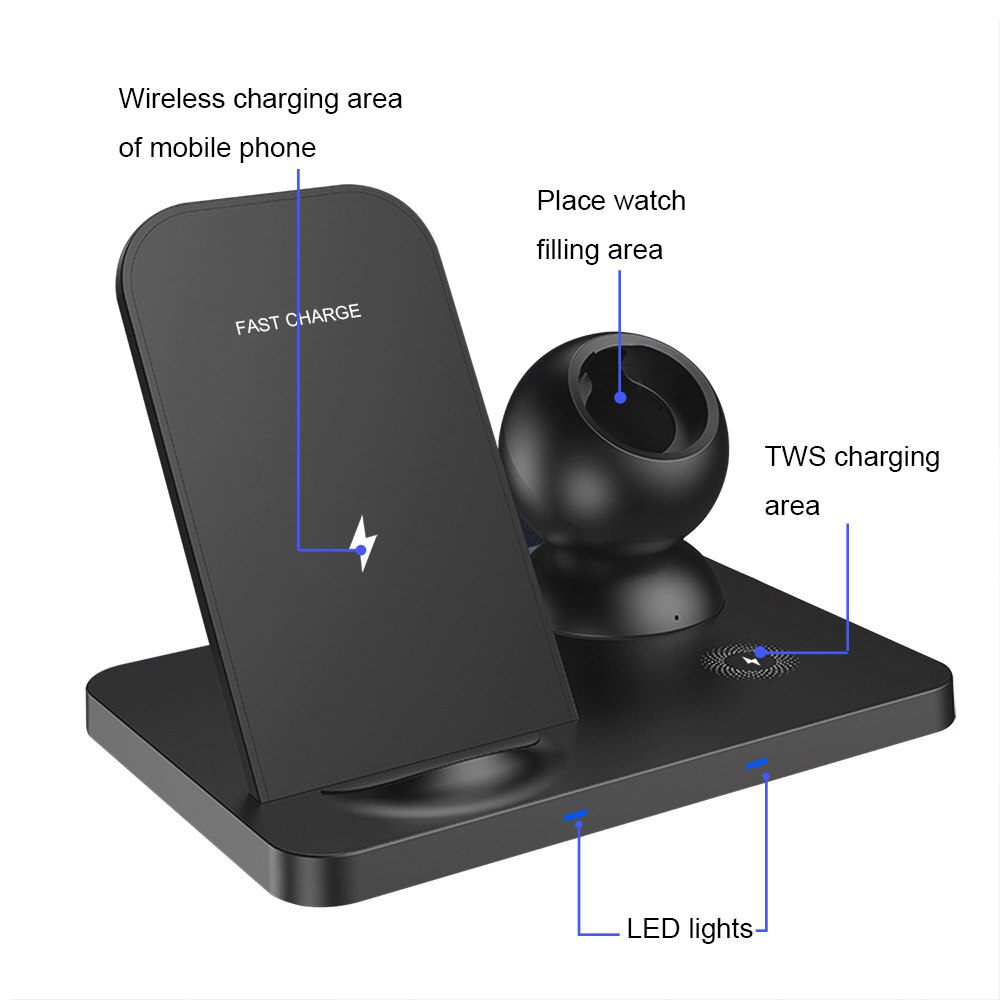 3 in 1 trådløs opladningsstation til apple watch 6 se 5 4 3 2 airpods pro  qi 15w hurtig oplader station til iphone 12 11 x xs  xr 8