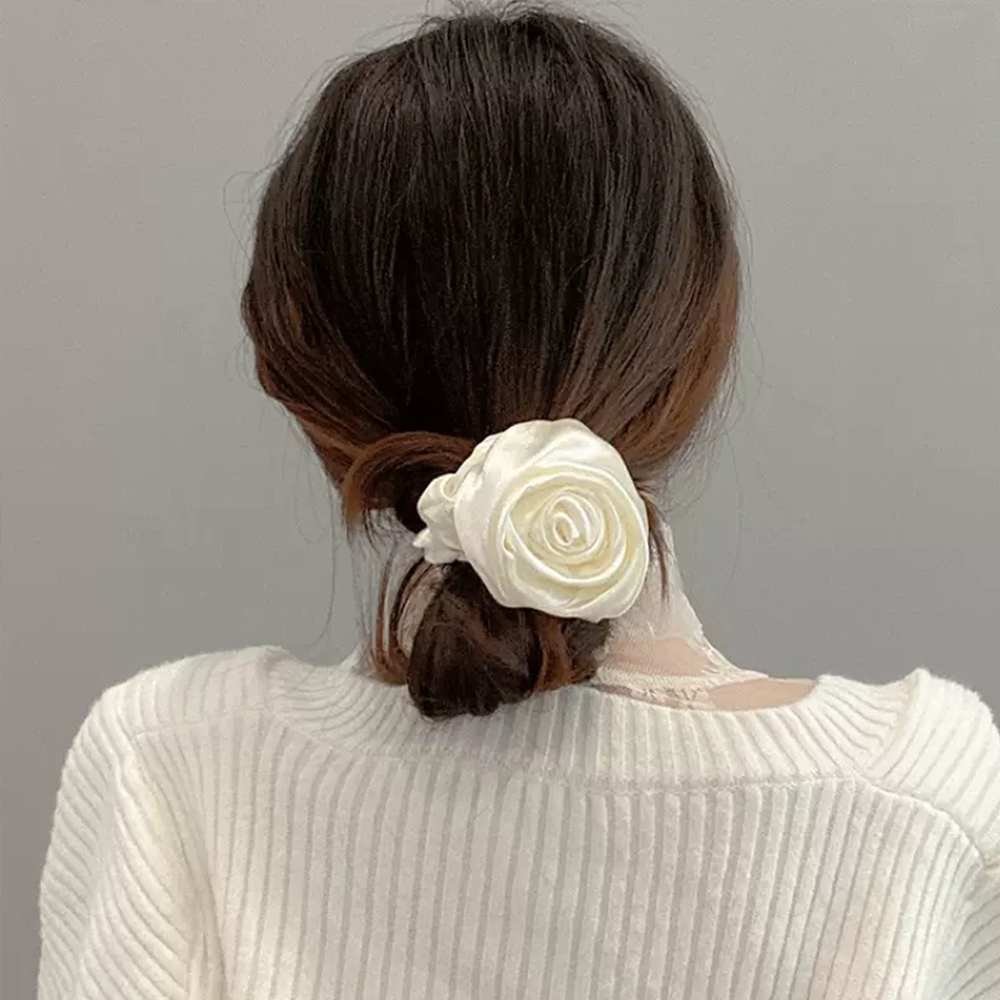 Cinta elástica para el cabello con flores rosas para mujer y niña, lazos de cuerda para el cabello, coleteros con flores, accesorios para el cabello