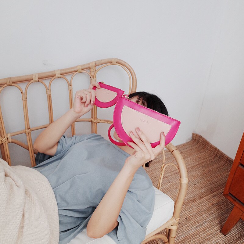 Vrouwen Contrast kleur Lange Mode Rits Clutch Handtas Mobiele Telefoon Kaarthouder Portemonnee Dunne Halve Cirkel portemonnee